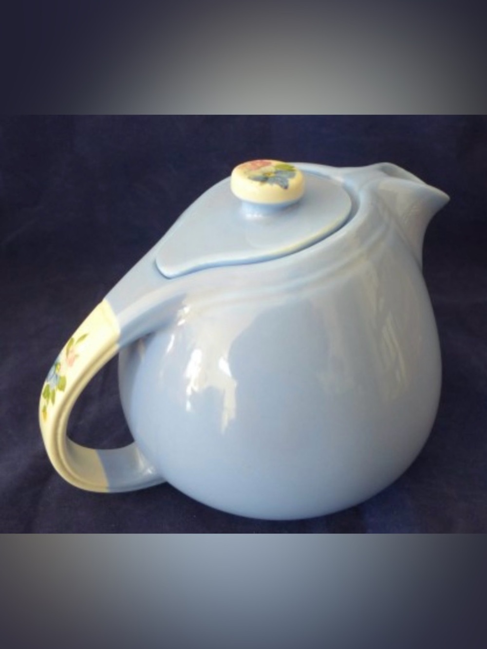 1940s Blue Ceramic Teapot with Floral Knob by Hall's